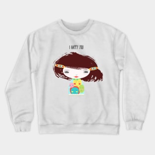 Smiley Face Girl Brown Hair Crewneck Sweatshirt